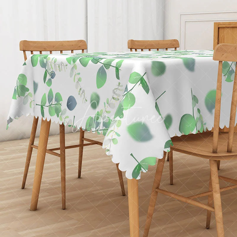 Aperturee - Aperturee Fresh Green Boho Leaf Tablecloth for Spring Botanical Design for Modern Kitchen and Dining Decor
