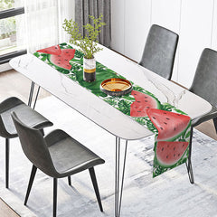 Aperturee - Aperturee Fresh Green Watermelon Summer Table Runner for Tropical Fruit Themed Party and Everyday Kitchen Decor