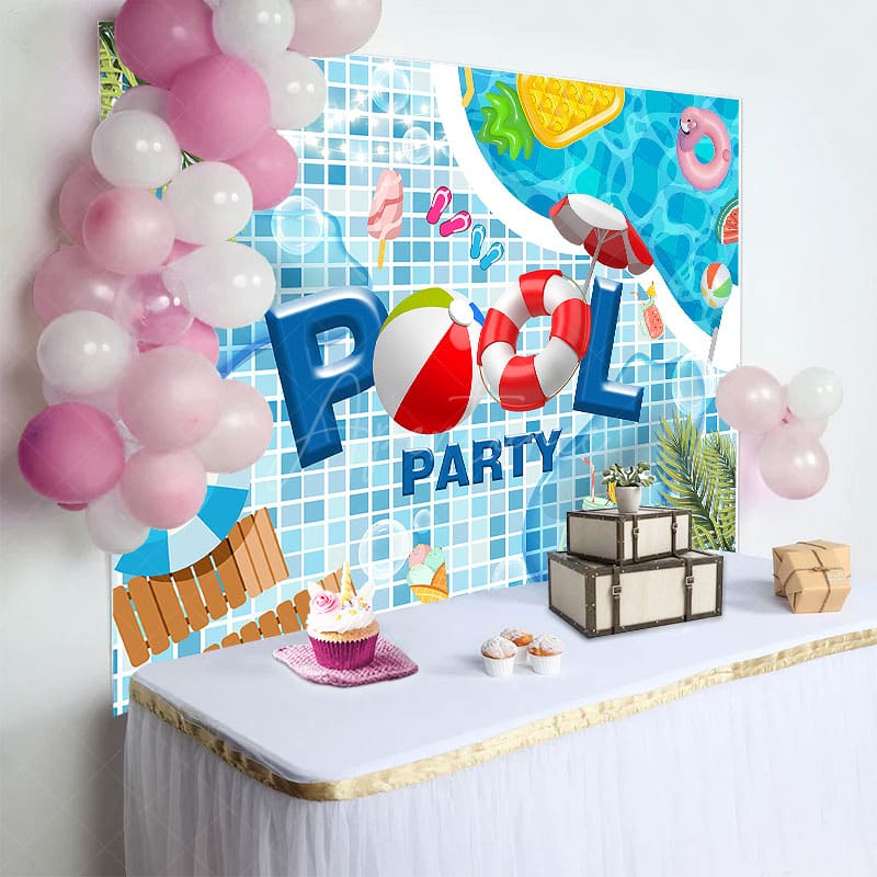 Aperturee - Aperturee Fresh Outdoor Summer Pool Party Birthday Backdrop