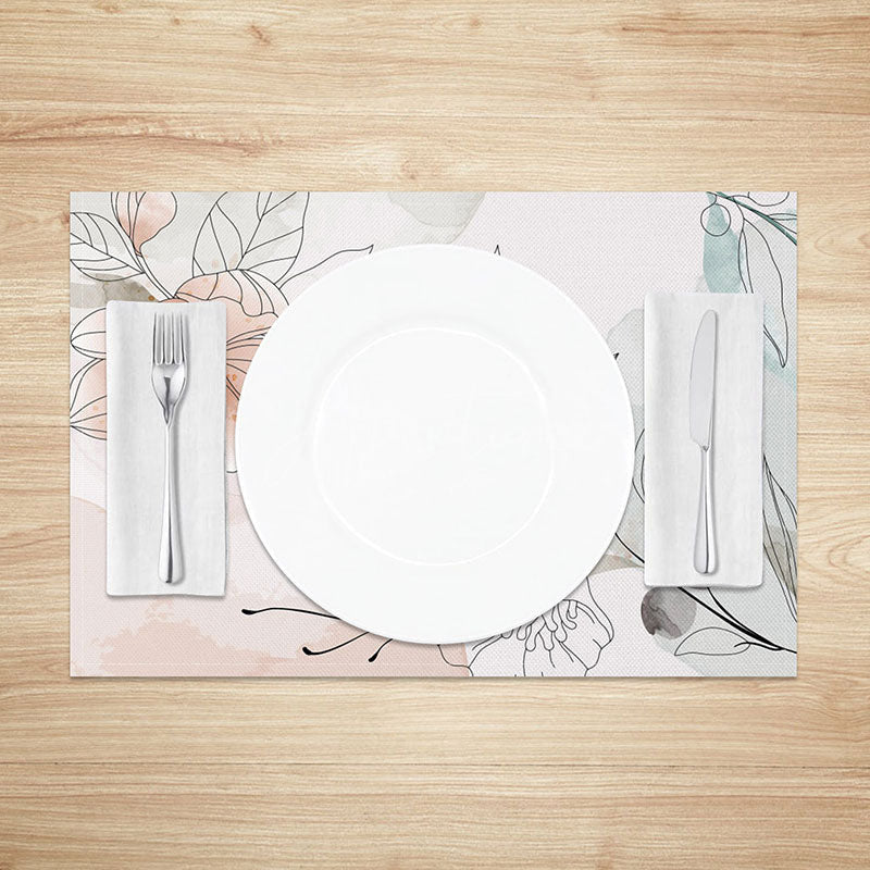 Aperturee - Aperturee Fresh Painted Floral Placemats Set of 4 Sweet and Colorful Design for Spring Garden Party Table Setting
