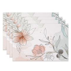 Aperturee - Aperturee Fresh Painted Floral Placemats Set of 4 Sweet and Colorful Design for Spring Garden Party Table Setting