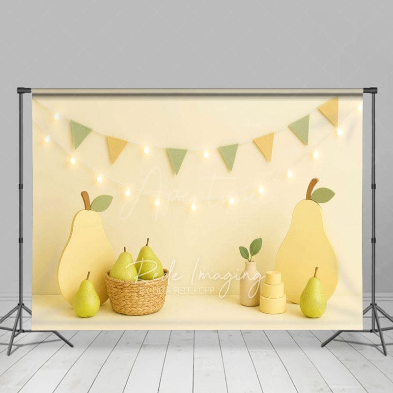 Aperturee - Aperturee Fresh Pear Flag Light Photography Cake Smash Backdrop