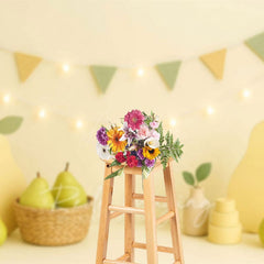 Aperturee - Aperturee Fresh Pear Flag Light Photography Cake Smash Backdrop