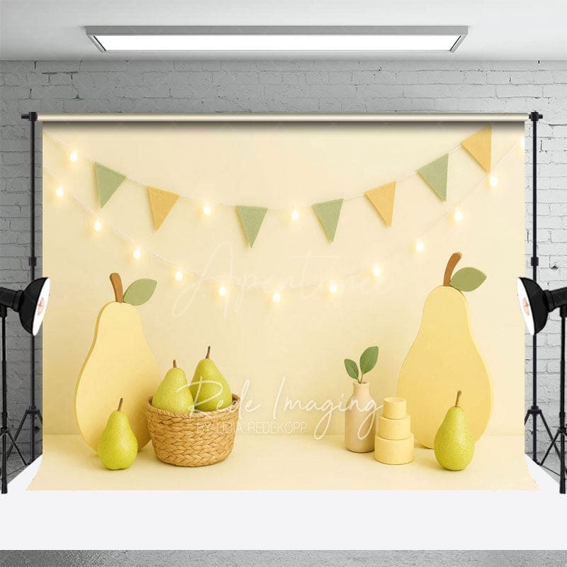 Aperturee - Aperturee Fresh Pear Flag Light Photography Cake Smash Backdrop