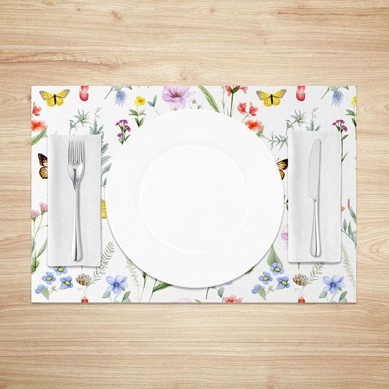 Aperturee - Aperturee Fresh Spring Butterfly and Flower Placemats Set of 4 for Bright and Colorful Garden Party Table Decor