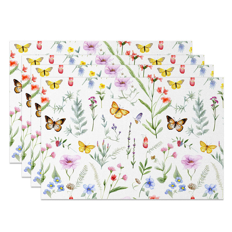 Aperturee - Aperturee Fresh Spring Butterfly and Flower Placemats Set of 4 for Bright and Colorful Garden Party Table Decor