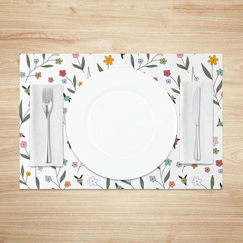Aperturee - Aperturee Fresh Spring Floral Placemats Set of 4 Botanical Flower and Leaves Print for Kitchen Dining Table