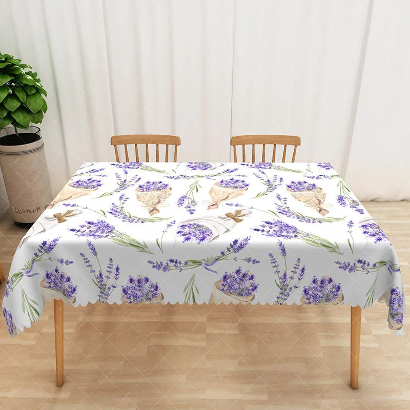Aperturee - Aperturee Fresh Spring Lavender Tablecloth in Purple for Garden Party Wedding or French Country Themed Decor