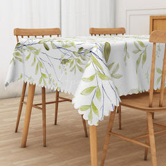 Aperturee - Aperturee Fresh Spring Rectangle Tablecloth with Light Green Botanical Plants for Easter and Garden Party Decor