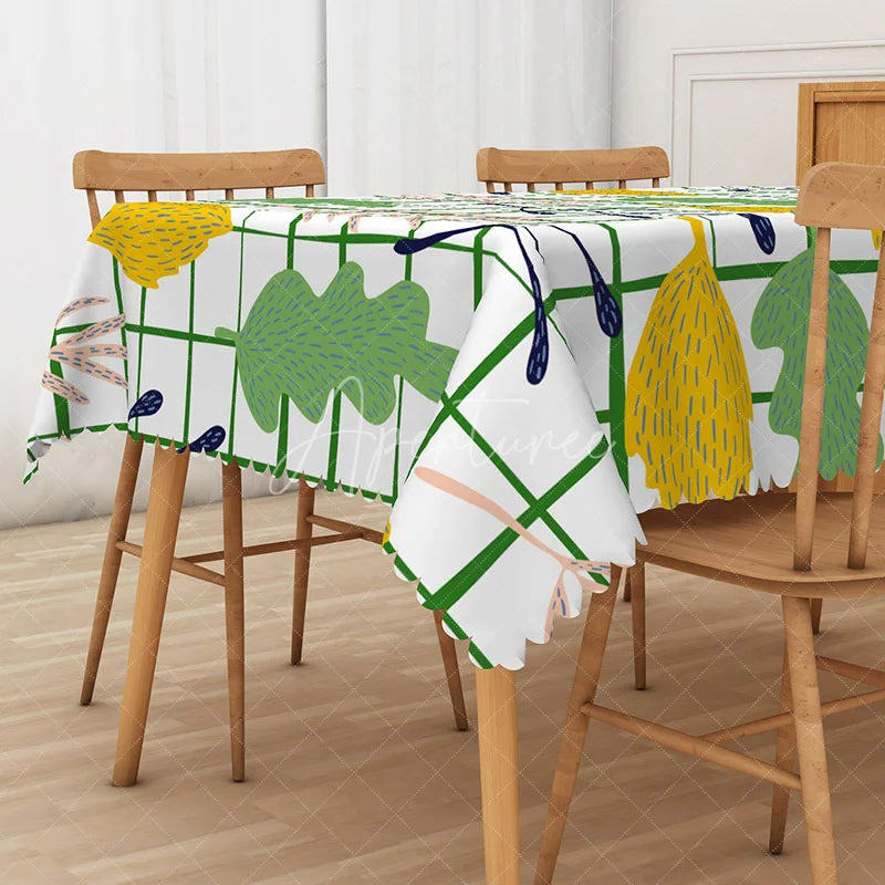 Aperturee - Aperturee Fresh Spring Tablecloth with Boho Green Plaid Pattern for Farmhouse Kitchen and St. Patrick’s Day Decor