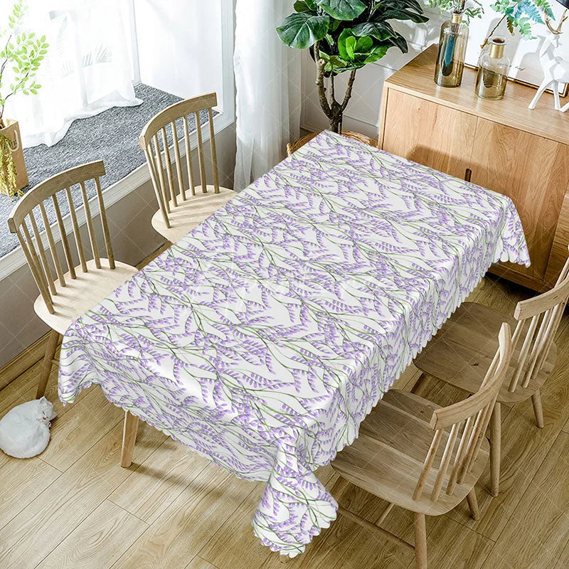 Aperturee - Aperturee Fresh Spring Tablecloth with Lavender Flowers in Purple for Elegant Garden Party and Kitchen Decor