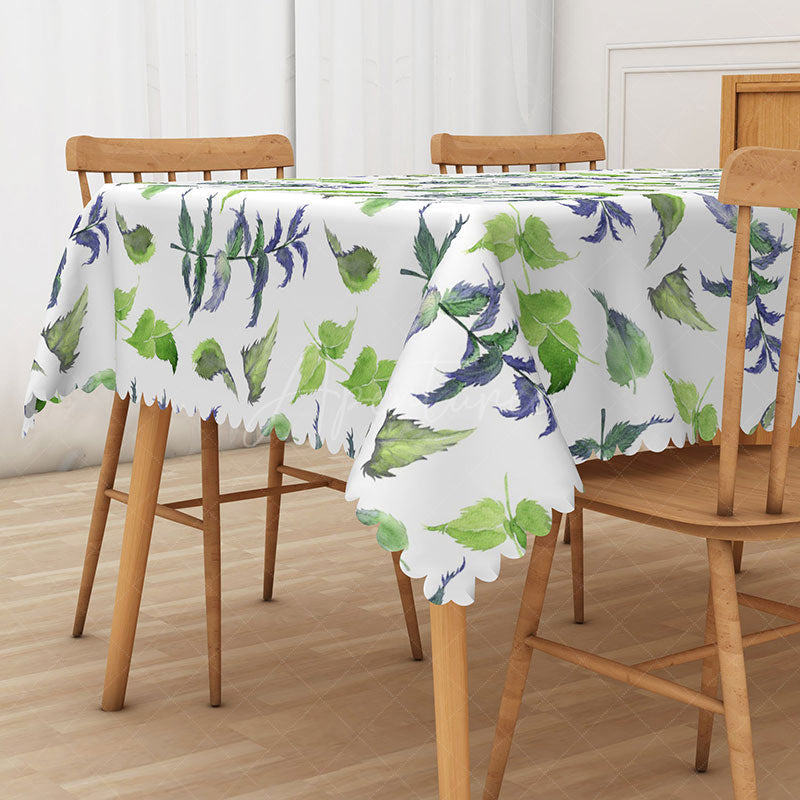 Aperturee - Aperturee Fresh Spring Vibe Rectangle Tablecloth with Green Leaves for Easter Garden Party and Kitchen Decor