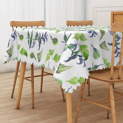 Aperturee - Aperturee Fresh Spring Vibe Rectangle Tablecloth with Green Leaves for Easter Garden Party and Kitchen Decor