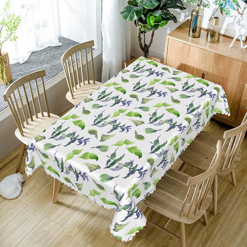 Aperturee - Aperturee Fresh Spring Vibe Rectangle Tablecloth with Green Leaves for Easter Garden Party and Kitchen Decor