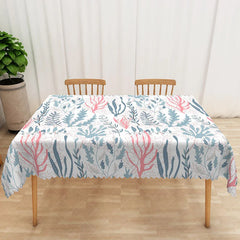 Aperturee - Aperturee Fresh Summer Underwater Rectangle Tablecloth with Algae Print for Ocean and Marine Life Themed Decor