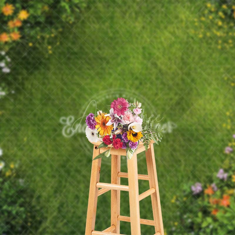 Aperturee - Aperturee Fresh Sweet Floral Green Grass Spring Photo Backdrop