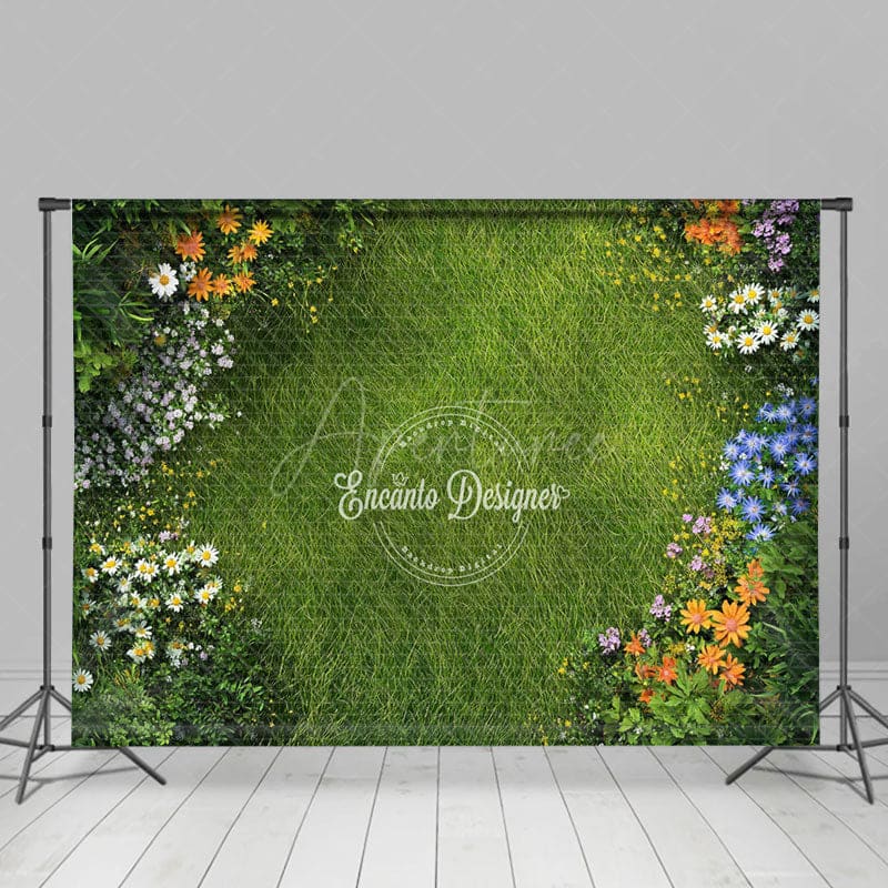 Aperturee - Aperturee Fresh Sweet Floral Green Grass Spring Photo Backdrop