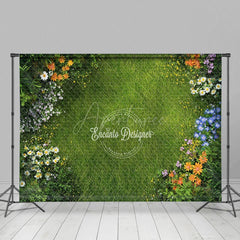 Aperturee - Aperturee Fresh Sweet Floral Green Grass Spring Photo Backdrop