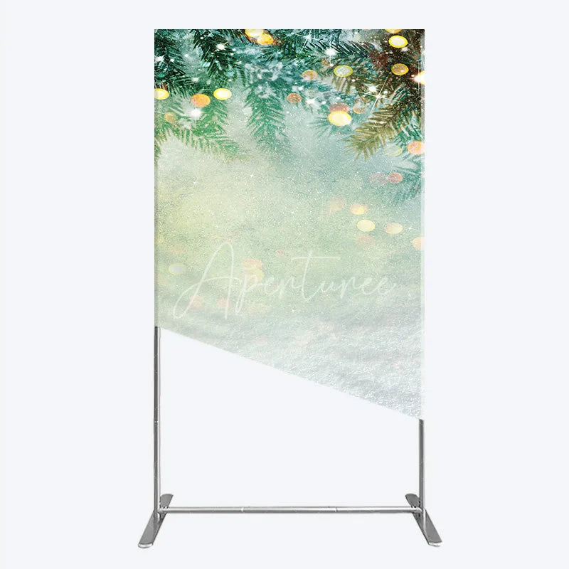 Aperturee - Aperturee Frosted Pine Branches and Sparkling Lights Winter Holiday Rectangle Arch Backdrop Christmas Snow Scene Decor