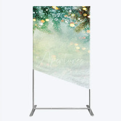 Aperturee - Aperturee Frosted Pine Branches and Sparkling Lights Winter Holiday Rectangle Arch Backdrop Christmas Snow Scene Decor