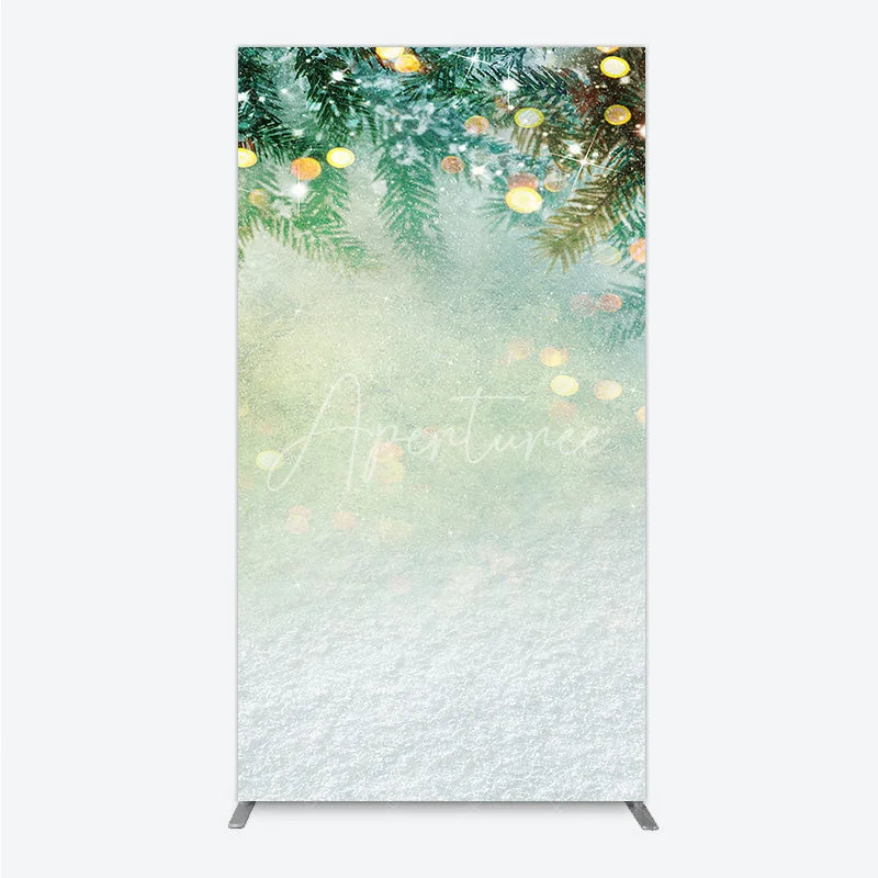Aperturee - Aperturee Frosted Pine Branches and Sparkling Lights Winter Holiday Rectangle Arch Backdrop Christmas Snow Scene Decor