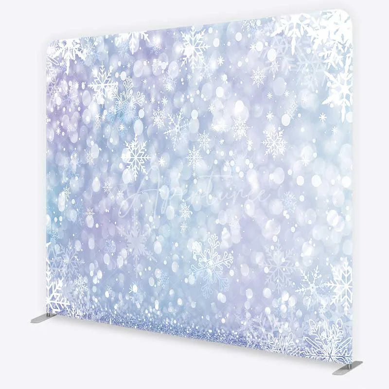 Aperturee - Aperturee Frozen Snowflake Tension Fabric Backdrop Light Blue and Purple Winter Photography Background