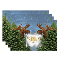 Aperturee - Aperturee Funny Elk Pine Tree Christmas Set Of 4 Placemats