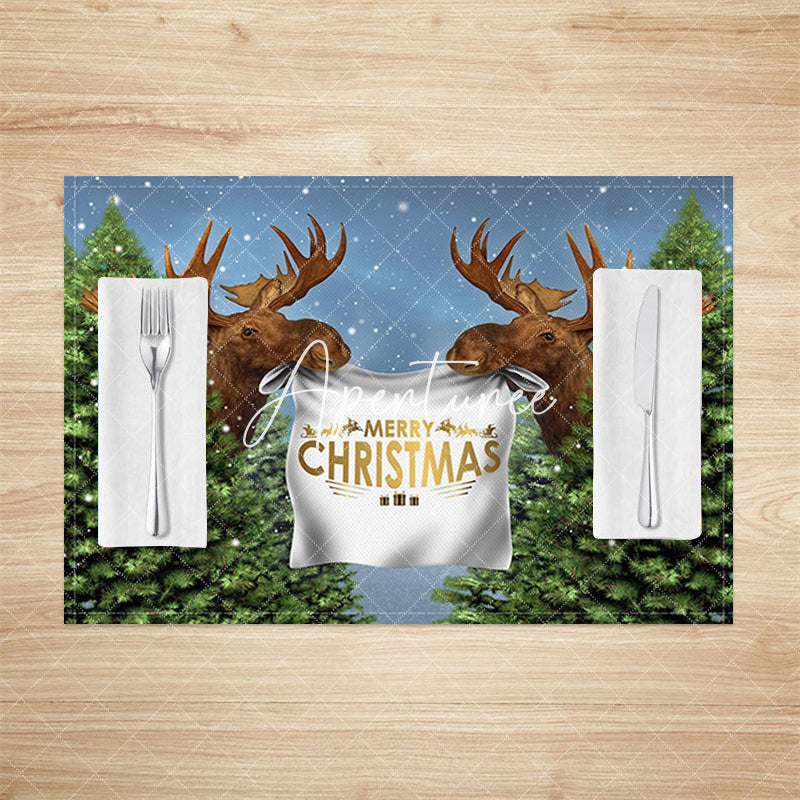Aperturee - Aperturee Funny Elk Pine Tree Christmas Set Of 4 Placemats