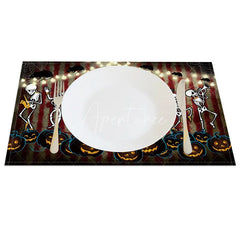 Aperturee - Aperturee Funny Halloween Set of 4 Placemats with Dancing Skeleton Mouse and Spiderweb for Kids Party Decor