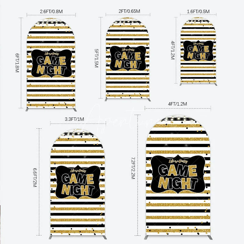 Aperturee - Aperturee Game Night Party Arch Backdrop in Black and Gold Glitter Life is a Party Theme Adult Birthday Photo Booth Decor