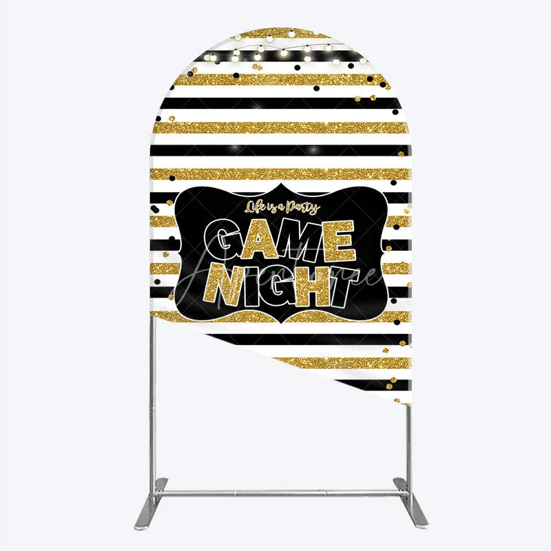 Aperturee - Aperturee Game Night Party Arch Backdrop in Black and Gold Glitter Life is a Party Theme Adult Birthday Photo Booth Decor