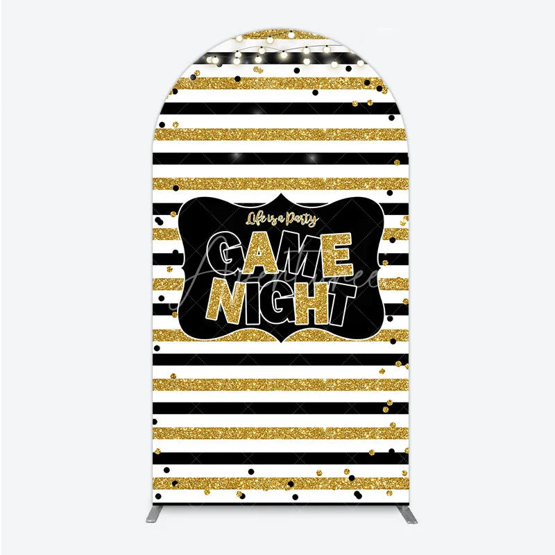 Aperturee - Aperturee Game Night Party Arch Backdrop in Black and Gold Glitter Life is a Party Theme Adult Birthday Photo Booth Decor