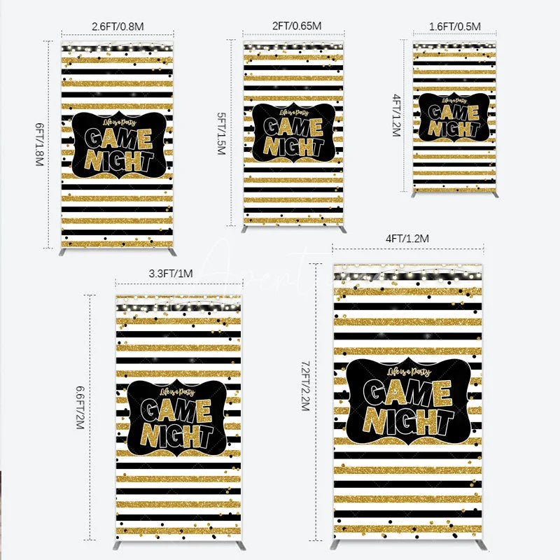 Aperturee - Aperturee Game Night Party Rectangle Backdrop in Black and Gold Glitter Life is a Party Theme Adult Birthday Photo Booth Decor
