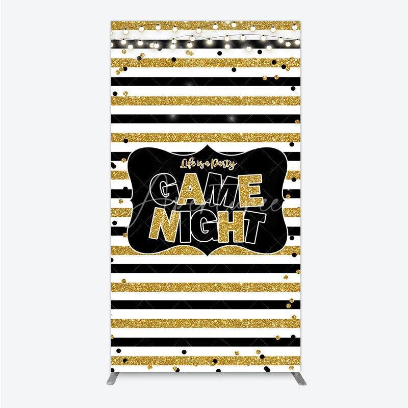 Aperturee - Aperturee Game Night Party Rectangle Backdrop in Black and Gold Glitter Life is a Party Theme Adult Birthday Photo Booth Decor