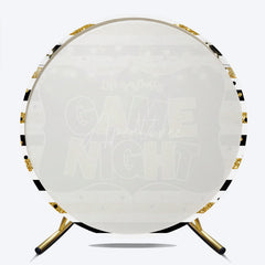 Aperturee - Aperturee Game Night Party Round Backdrop Black and Gold Glitter with String Lights Fun Family or Friends Get Together