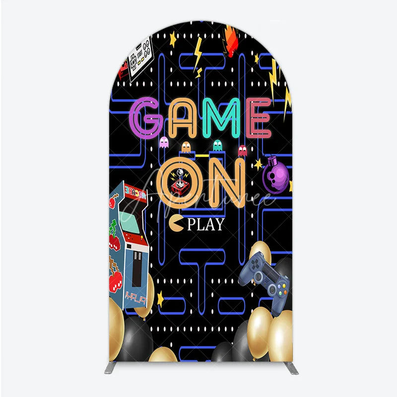 Aperturee - Aperturee Game On Retro Arcade Arch Backdrop for Birthday 80s Video Game Inspired Theme Pixel Party Photo Booth Decor