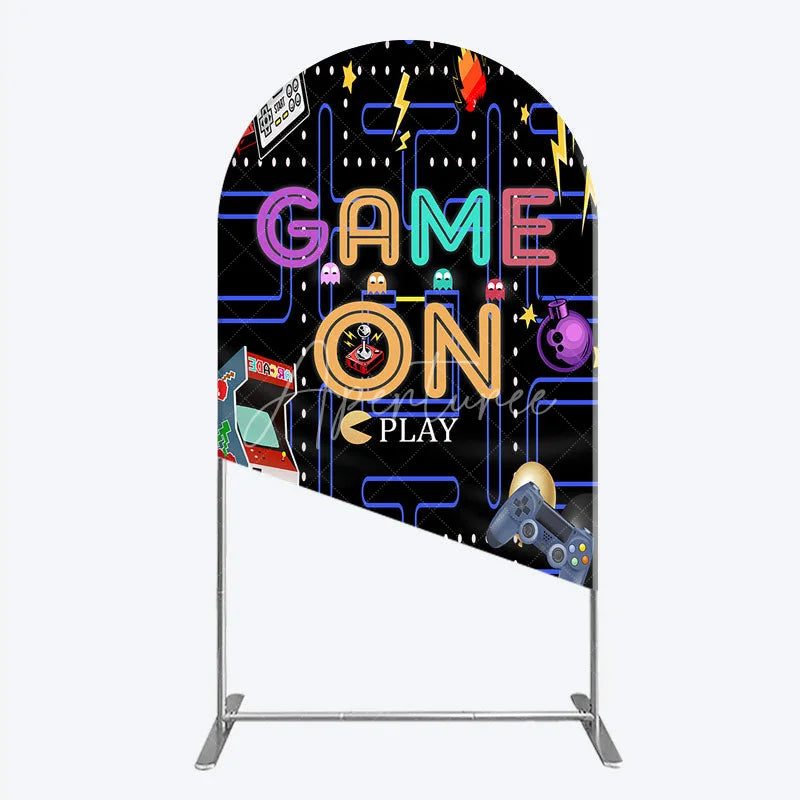 Aperturee - Aperturee Game On Retro Arcade Arch Backdrop for Birthday 80s Video Game Inspired Theme Pixel Party Photo Booth Decor