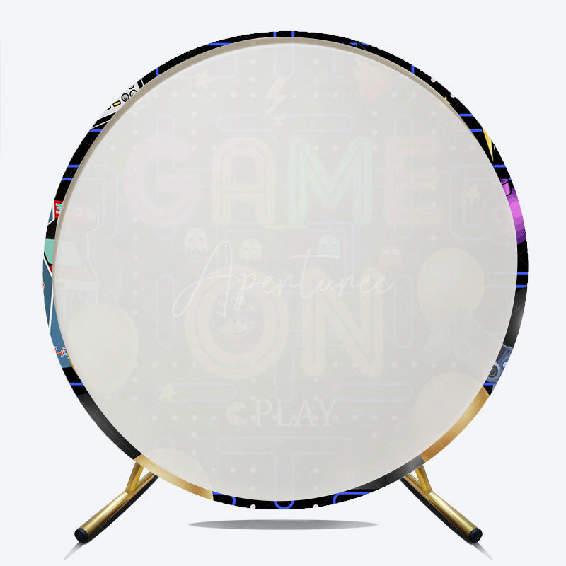 Aperturee - Aperturee Game On Retro Arcade Birthday Round Backdrop Pac-Man Inspired 80s Video Game Neon Pixelated Maze Photo Prop