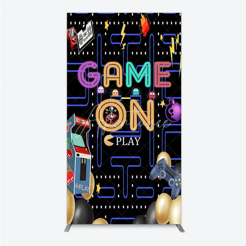 Aperturee - Aperturee Game On Retro Arcade Rectangle Backdrop for Birthday 80s Video Game Inspired Theme Pixel Party Photo Booth Decor