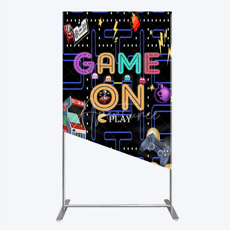 Aperturee - Aperturee Game On Retro Arcade Rectangle Backdrop for Birthday 80s Video Game Inspired Theme Pixel Party Photo Booth Decor