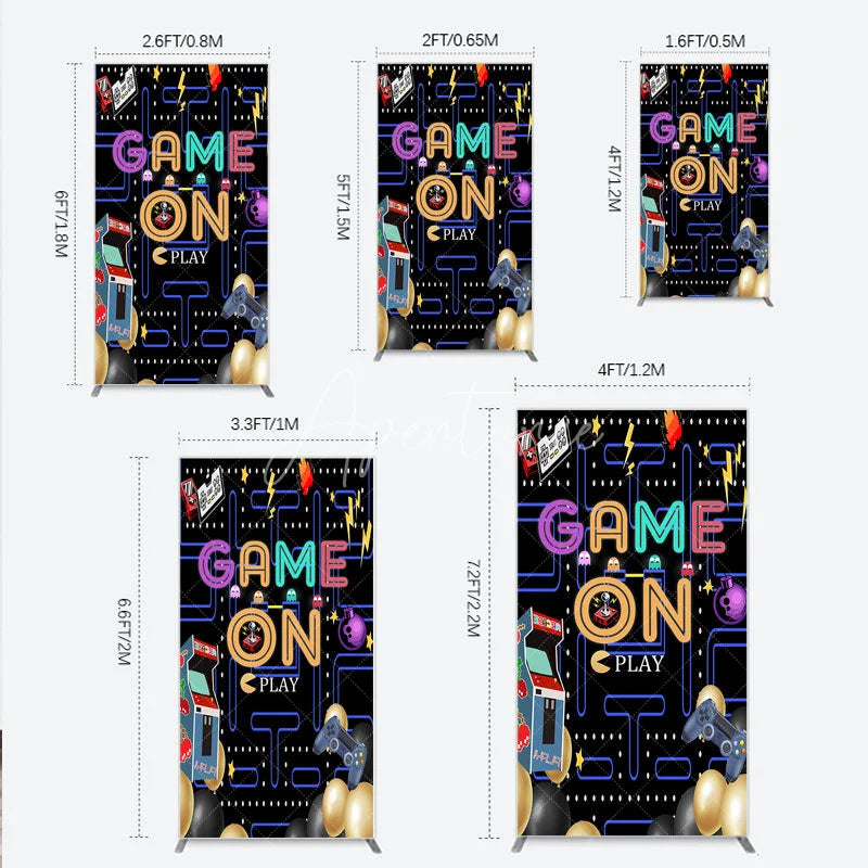 Aperturee - Aperturee Game On Retro Arcade Rectangle Backdrop for Birthday 80s Video Game Inspired Theme Pixel Party Photo Booth Decor
