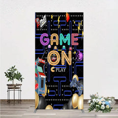 Aperturee - Aperturee Game On Retro Arcade Rectangle Backdrop for Birthday 80s Video Game Inspired Theme Pixel Party Photo Booth Decor