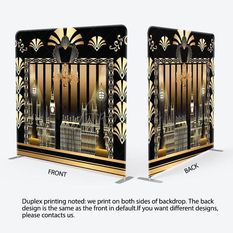 Aperturee - Aperturee Gatsby Black Gold Buildings Square Tension Backdrop