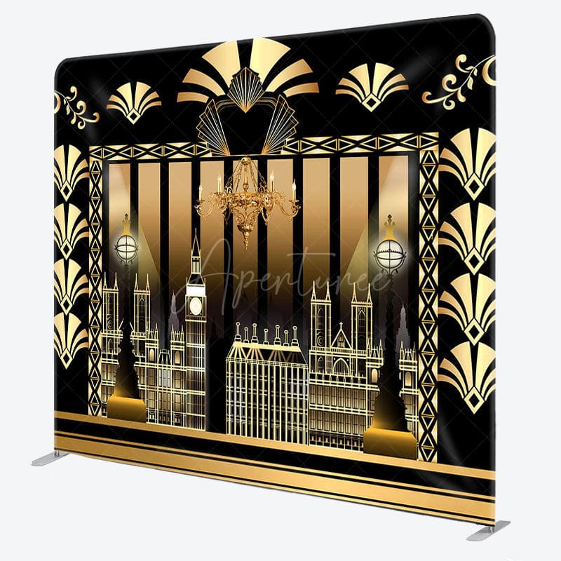 Aperturee - Aperturee Gatsby Black Gold Buildings Square Tension Backdrop