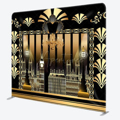 Aperturee - Aperturee Gatsby Black Gold Buildings Square Tension Backdrop