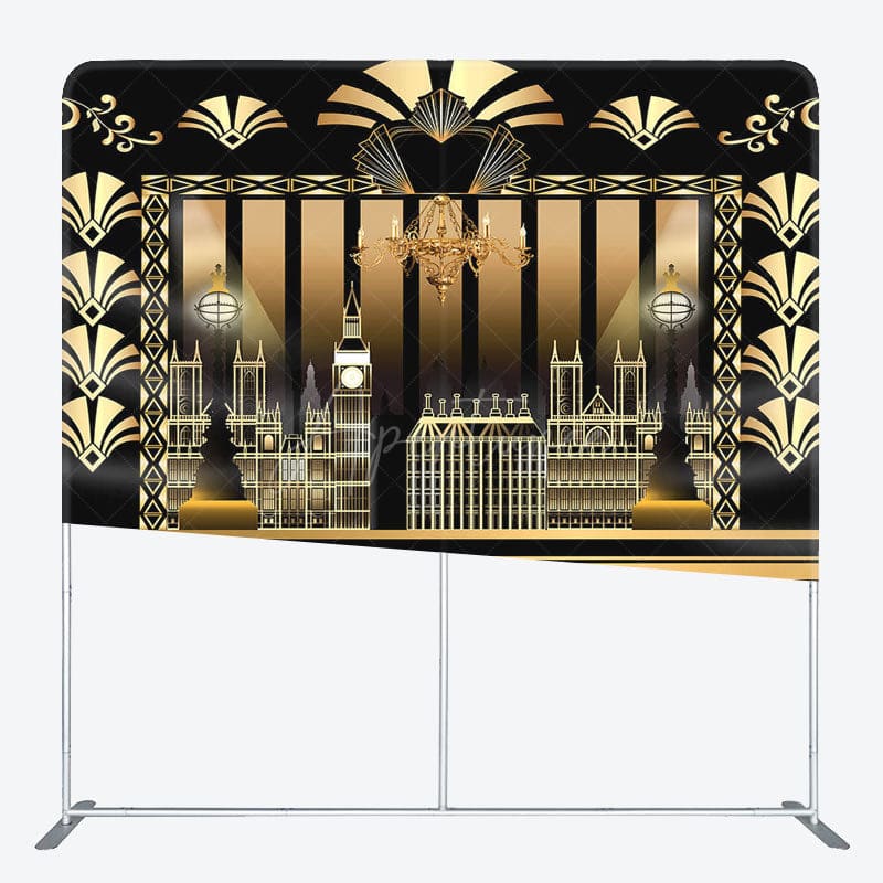 Aperturee - Aperturee Gatsby Black Gold Buildings Square Tension Backdrop