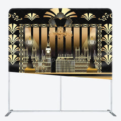 Aperturee - Aperturee Gatsby Black Gold Buildings Square Tension Backdrop