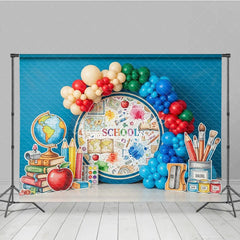Aperturee - Aperturee Geography World Map Back To School Backdrop Paint Splatter Globe Primary Colors Background Study Photography Prop