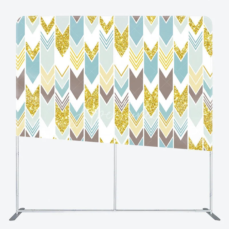 Aperturee - Aperturee Geometric Arrow Gold Glitter Double-Sided Tension Fabric Backdrop for Boho Birthday Party Photo Booth Decor