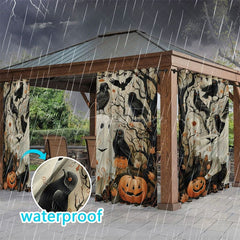 Aperturee - Aperturee Ghost Bird Bats Waterproof Printed Outdoor Curtains